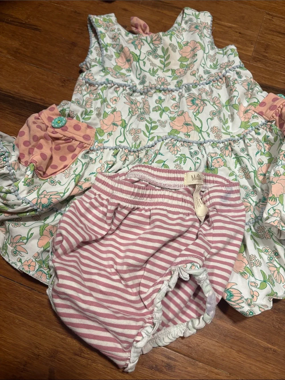 Matilda Jane White Floral Dress with Pink Striped Diaper Cover